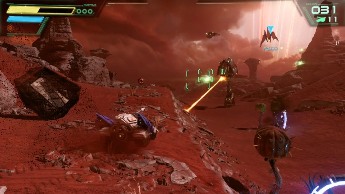Star Fox screenshot showing combat on a dusty red planet