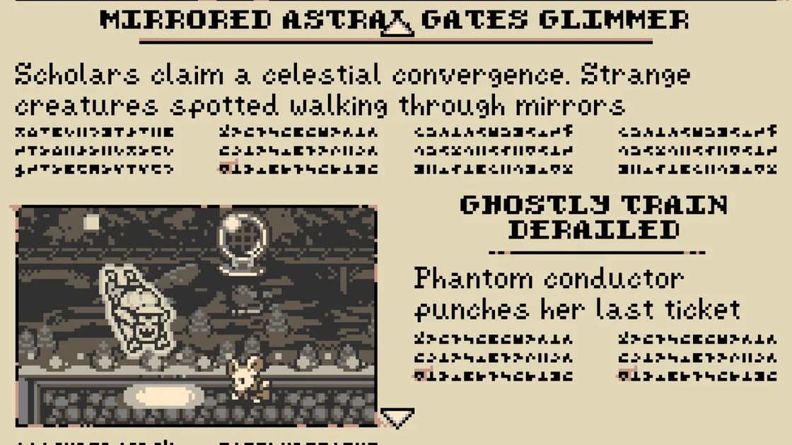 Mina the Hollower screenshot showing, in 8-bit style, a newspaper clipping