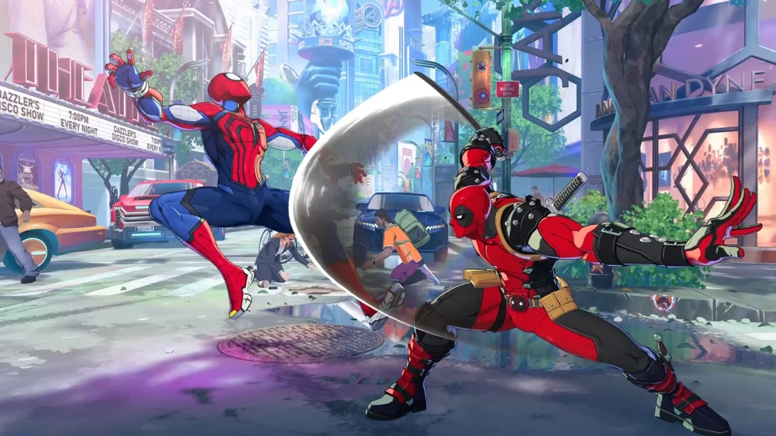 Deadpool slicing Spider-Man in Marvel Tokon
