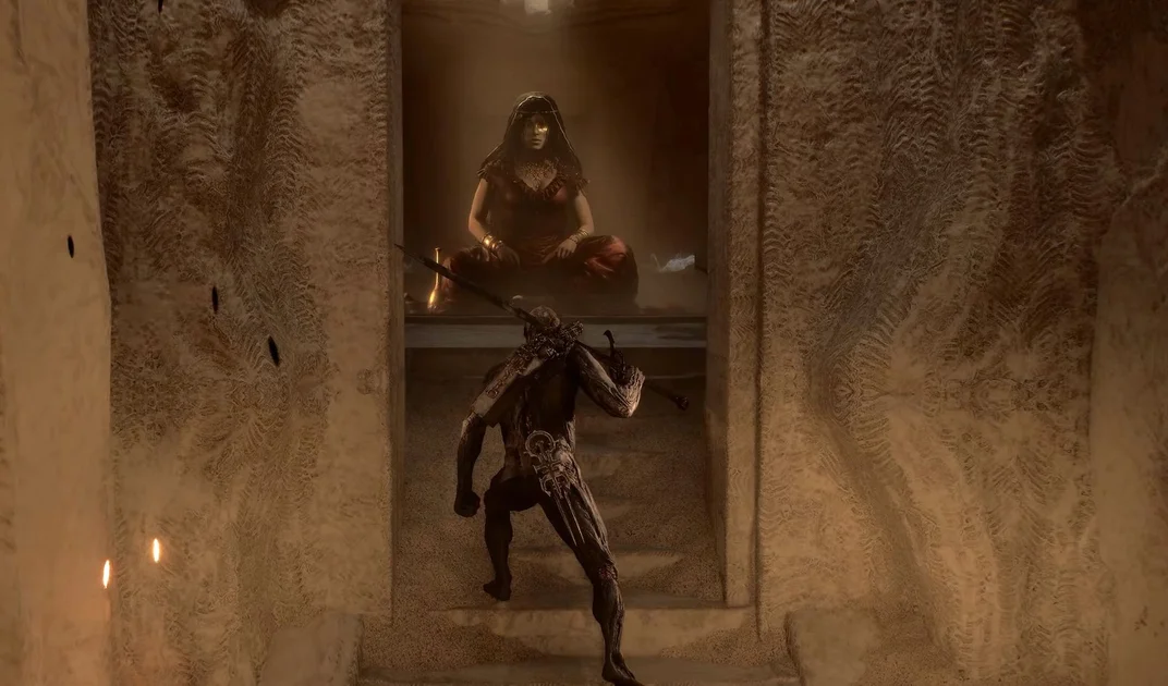 The first encounter with Shell Keeper Zhirelle in Mortal Shell 2.