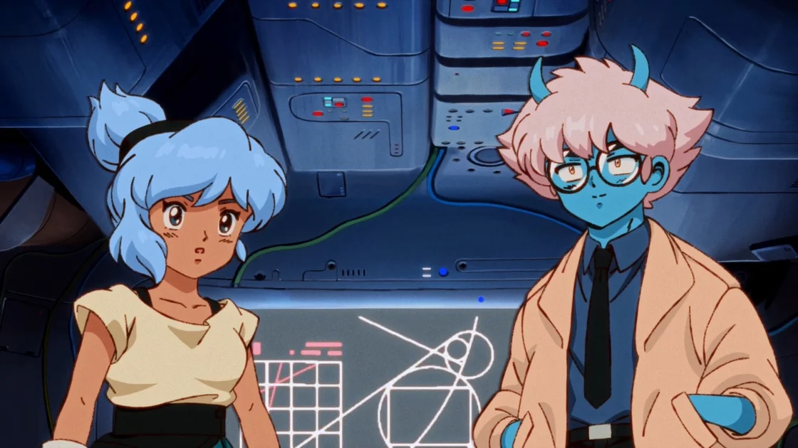 Orbitals screenshot showing protagonists Maki and Omu