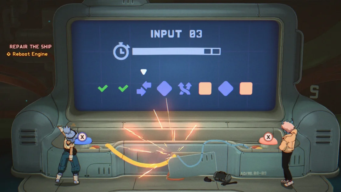 Orbitals screenshot showing a button-pressing puzzle