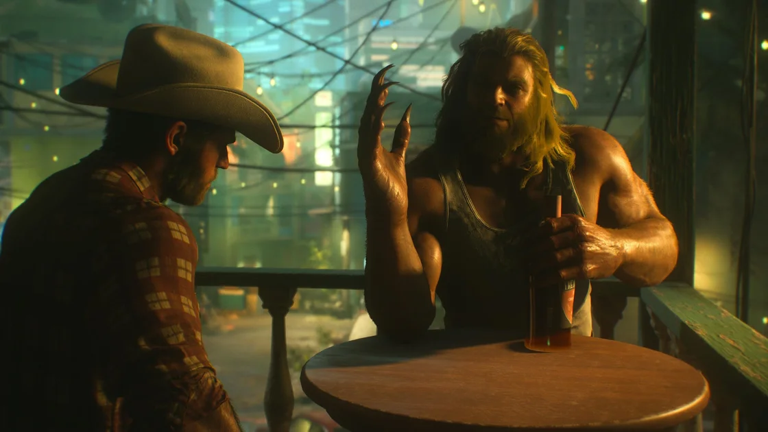 Marvel's Wolverine screenshot showing Sabretooth offering to armwrestle Logan
