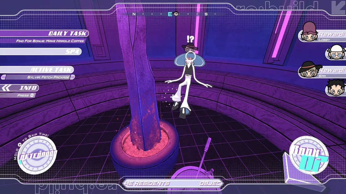 Screenshot of Roman Sands Re:Build showing Sylvia sitting in the resort sauna.