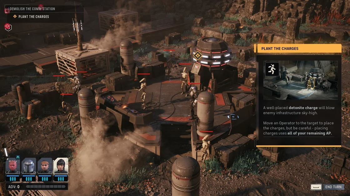 Star Wars Zero Company Screenshot showing a 'plant the charges' mission in action